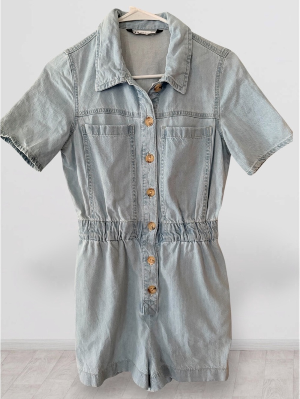 ZARA Light Wash Denim Romper - Size XS